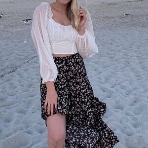 Amazon Black Floral Midi Skirt -NEW - small.